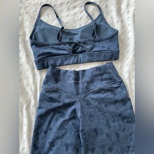 Alphalete Navy & Black Camo Strappy Sports Bra and High-Waist shorts